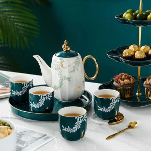 6 Pcs Cold Kettle Set Ceramic Drinkware Afternoon Tea Sets With Ceramic Coffee Pot Tea Pot Tea Coffee Cup Set
