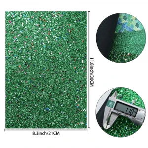 6 pcs/set green series fine chunky glitter star mermaid faux leather sheets for bows and earrings diy making