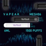 850mAh 6ml 1500 Puffs 0mg 20mg Nicotine Mesh Coil Vapeak Mesh06