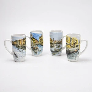 8oz Ceramic Promotion Mug, Slim Mug with Beautiful Landmark Building Decal for Souvenirs