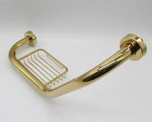 (A3301-1G)Household Hotel Accessory Wall Mounted Angled Shower Grab Bar With SOAP Dish Gold Color