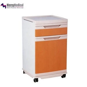ABS Plastic Hospital Bedside Cabinet on Wheels with Drawers and Cupboard