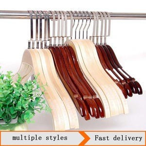 Adjustable clips Non Slip Stripes Natural Wooden Pant Clothes Hangers