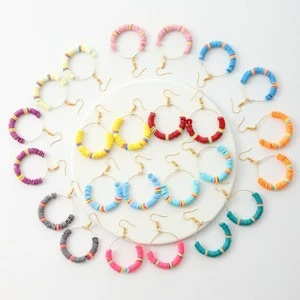 African Style Mix Polymer Clay Disc Beaded Drop Earrings Vinyl Heishi Hoop Earrings For Women Handmade Jewelry Boho Wedding Gift