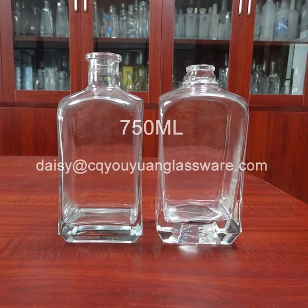 Alcoholic 750ml square tequila glass bottle with cork stopper