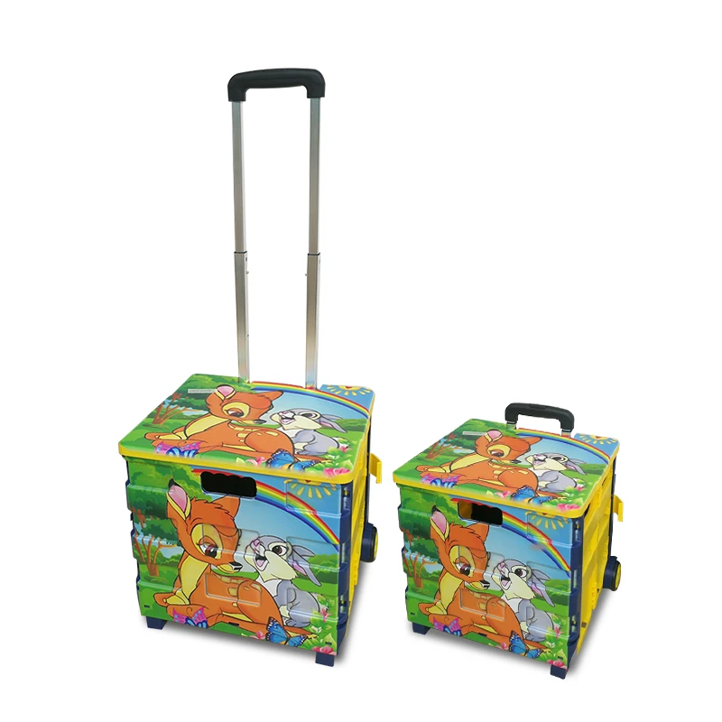 Aluminum Custom Colorful  Picture LOGO Supermarket Trolley Shopping Folding Luggage Cart