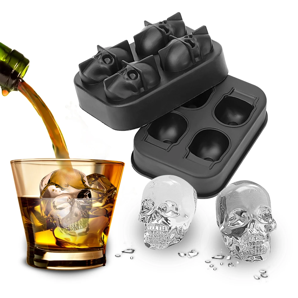 Amazon Hot 4 Cavity Large Sphere Mold Silicone Ice Cube Trays Reusable 3D Silicone Ice Ball Mold