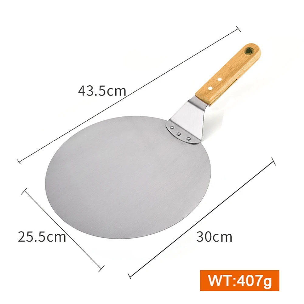 Amazon Hot Sale Baking Tool Wooden Handle Cake Pastry Shovel 10 Inch 12 Inch Stainless Steel Pizza Shovel