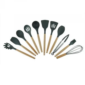 Amazon Hot Selling Kitchen AccessoriesTools Gadgets 11 pcs Wooden Handle Silicone Cooking Utensil Set