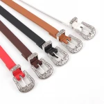 Amazon top  selling Fashion western Retro engraving belt Wholesale Women PU Leather Double Buckle Belt