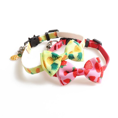 Amigo pet accessories kitten kitty cat collar with bells, custom cute summer fruits bow tie design nylon breakaway pet collars