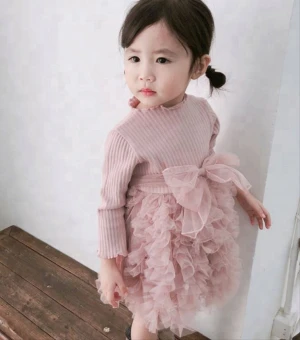 B23418A Autumn baby dress Korean style little girls gauze Dress