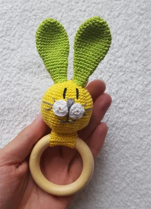 Baby Crochet Fawn Teething Rings Wooden Rattles Sensory Toys Bunny Teether Bracelet Set