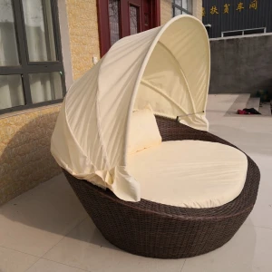 Bali leisure outdoor furniture garden center poly rattan wicker sun lounger patio yard round day beds with canopy