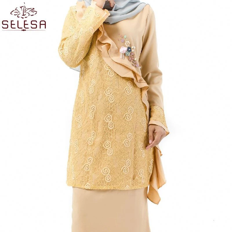 Batik Middle East Beaded Suit Elegant Islamic Ethnic Clothing Baju Kurung Malaysia Women