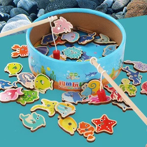 BDJ New Trending Product 41pcs Magnetic Puzzle Educational Wooden Toys Marine Animal Fishing Game Toy For Children