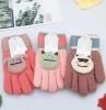 Bear cartoon children&#x27;s mittens wholesale 3 to 7 years old wool mittens winter five - finger knitting