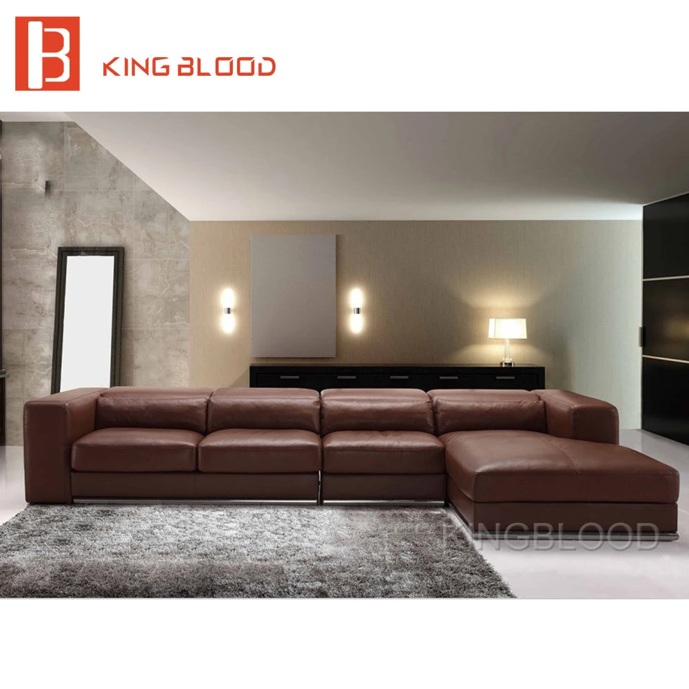big L shape home furniture top grain red genuine leather corner sofa set designs