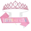 Birthday Crown Sash Crystal Tiara Kit Rhinestone Crown headband Sash set for Women Girls