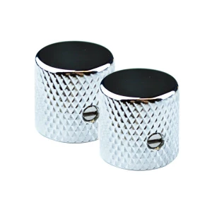 Black and Chrome Barrel Guitar Knobs Applied to Electric Guitar Bass and other String Instruments