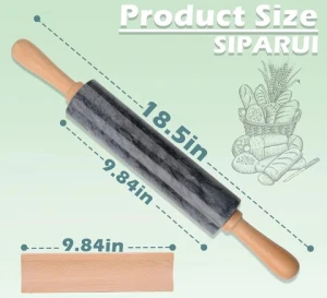 black Marble Rolling Pin with Wooden Cradle Thick Handle Set for Baking,18.5 inch Premium Quality Polished Roller for Pizza Doug