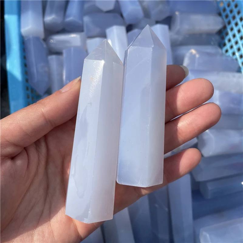 Blue Chalcedony Tower Wholesale Natural Blue Agate Crystal Point Wand For Decoration