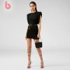 BOYASH Special Design Elegant Pleated Sleeves Black Mini Party Club Bandage Dresses