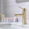 Brushed Gold & Black Solid Brass Bathroom Faucet Hot & Cold Water Tap Deck Mounted Install Single Handle Sink Tap