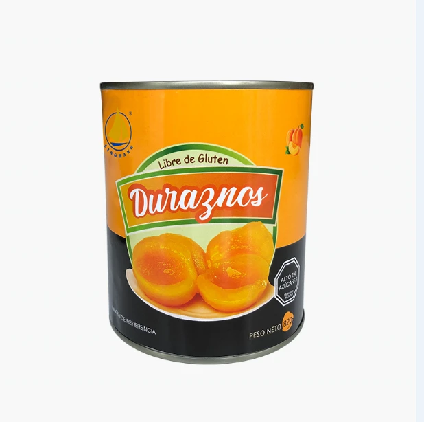 Canned food factory OEM fresh fruit  tin canned halves yellow peaches in syrup