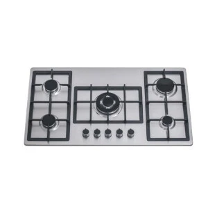 Cheap price built in 5 burner hob stainless steel panel top metal knobs gas stove cooktop