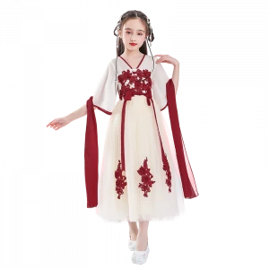 Children&#x27;s Costume Chiffon Hanfu Long Chinese Style Ethnic Cheongsam Tang Suit Summer Dress Girls Skirt B03