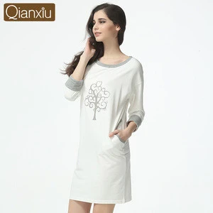 China Made Qianxiu Gray Cheap Wholesale Price Long Ladies Cotton Nightshirt