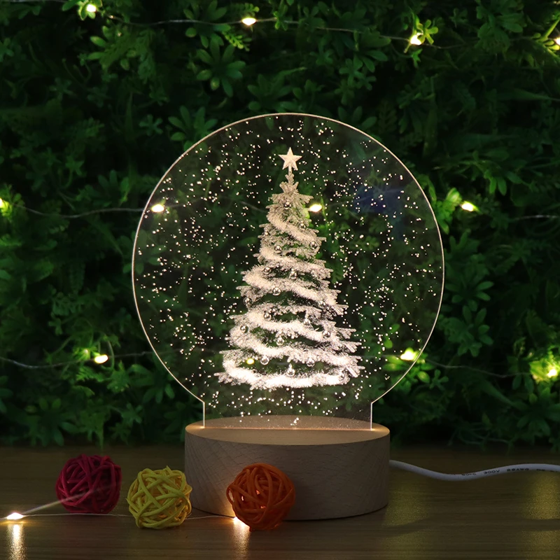 Christmas Tree Acrylic Carved Night Light Personality Stereo Table Lamp Bedroom Bedside Lamp