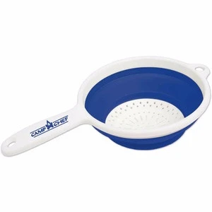 Collapsible Strainer - folds flat for easy storage, silicone strainer strains hot and cold foods alike and comes with your logo