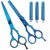 colorful hair cutting scissors set,japanese steel,titanium blue color scissors and thinning set ,