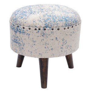Cotton printed multi-color rug upholstered wooden round stool ottoman