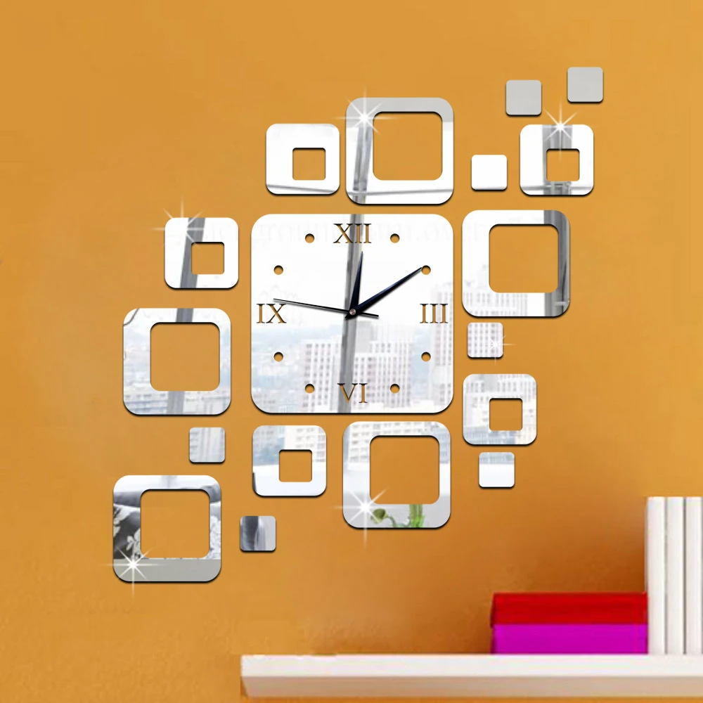 Creative DIY Acrylic Square Acrylic Digital Mirror Wall Clock Stylish Living Room Sofa Mute Home Wall Sticker Wall Clock