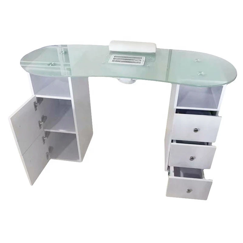 Curved glass manicure table with fan and drawer the product is durable and reliable nail table
