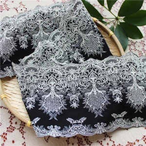 Custom 15cm black trimming embroidered Curtain Home textile Flower lace cotton lace