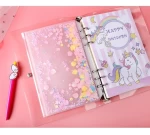 custom  A6 PVC zipper pouch with sequins wholesales 6 rings PVC zipper file holder documents bag plastic binder envelope