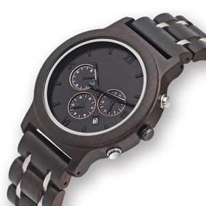 Custom Logo Luxury Stopwatch Chronograph Black Wood Watch Noble Man Wristwatch