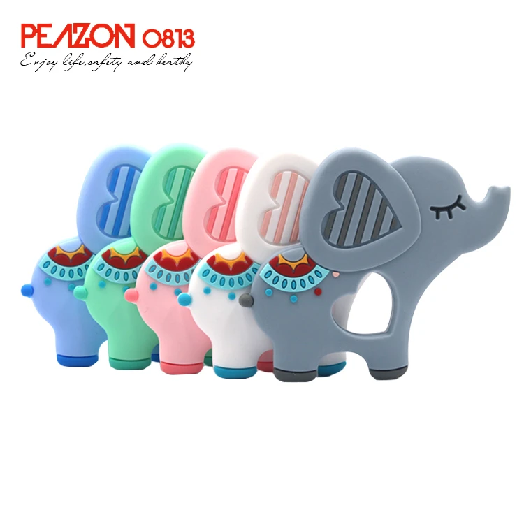 Custom New Design Soft Bpa Free Silicone Baby Elephant Shape Teething Teether Toys