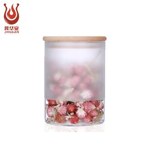 Customized frosted glass storage tank glass food storage tank with sealed wooden cover