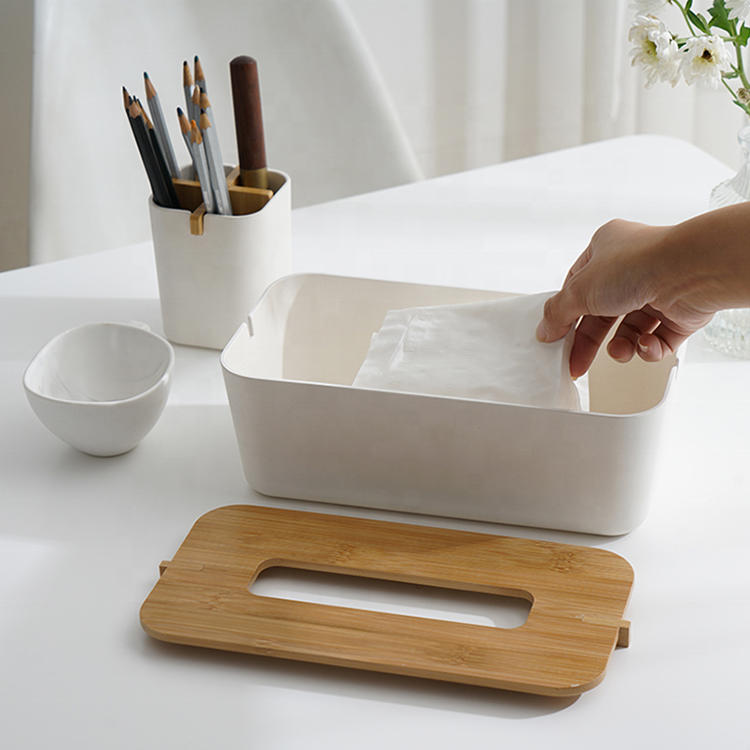 Customized Houseware Biodegradable Paper Napkin Holder Bamboo Tissue Box