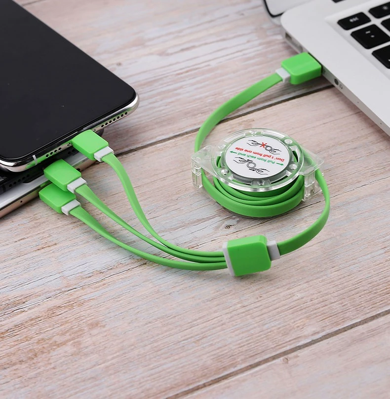 Customized logo mobile charger retractable charging line 3 in 1 multi charging cable