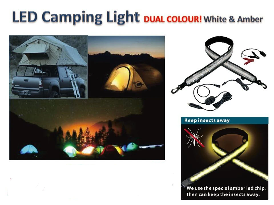 DC12V Waterproof  Dual color Amber + White LED Flexible Camping Strip Light Kit Tent Lighting Bar