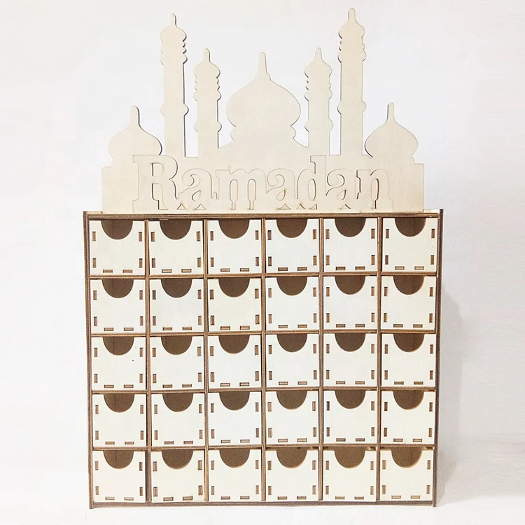 DIY unfinished wooden house shape drawers box gift ramadan advent calendar