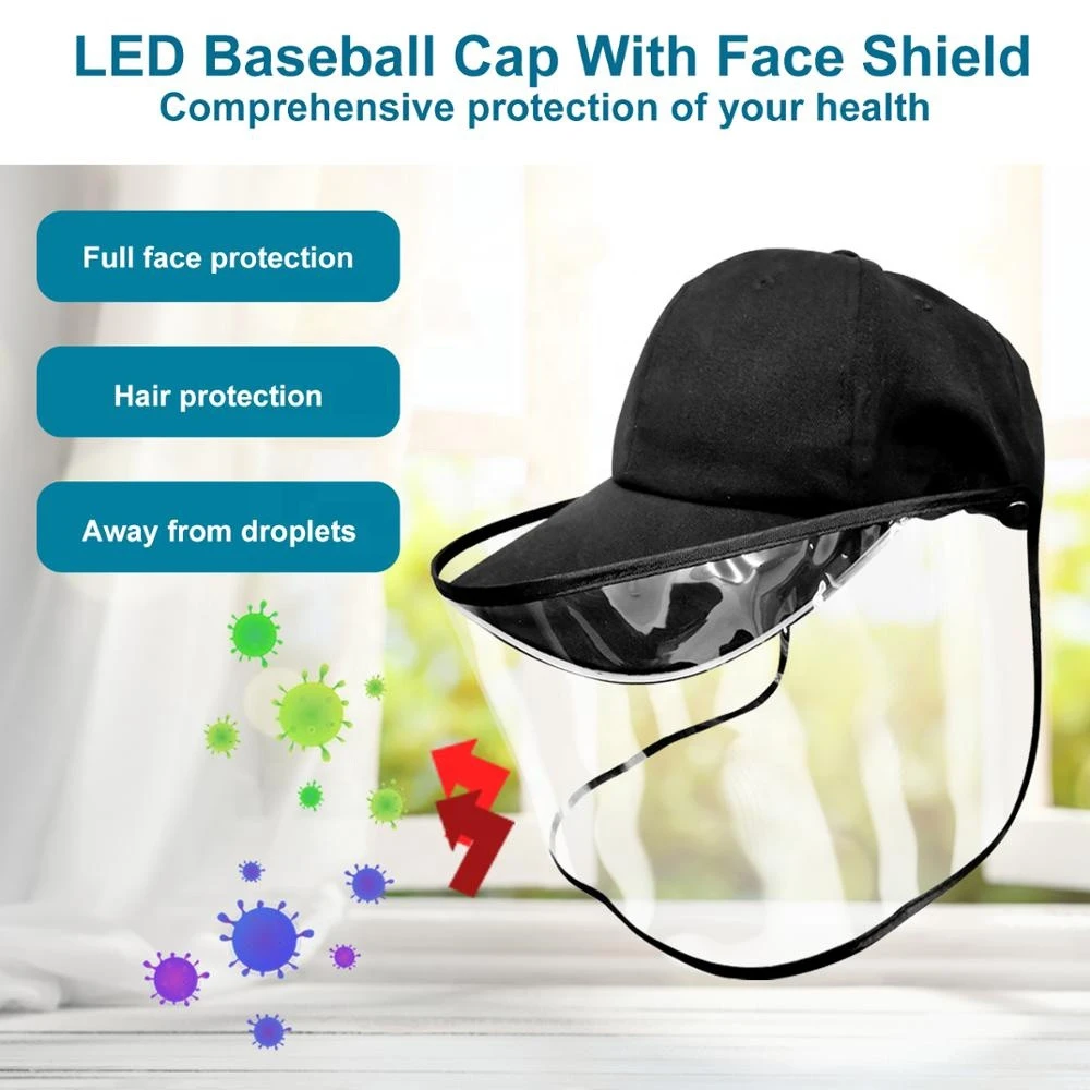DJ party supply cool hat LED glowing baseball cap detachable face shield anti-saliva protective Isolation cap