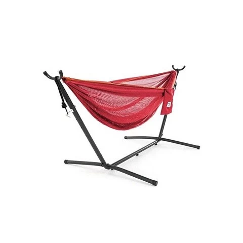 Double Cotton Hammock With Space Saving Steel Stand Includes Portable Carrying Case-Desert Stripe Swing Hammocks