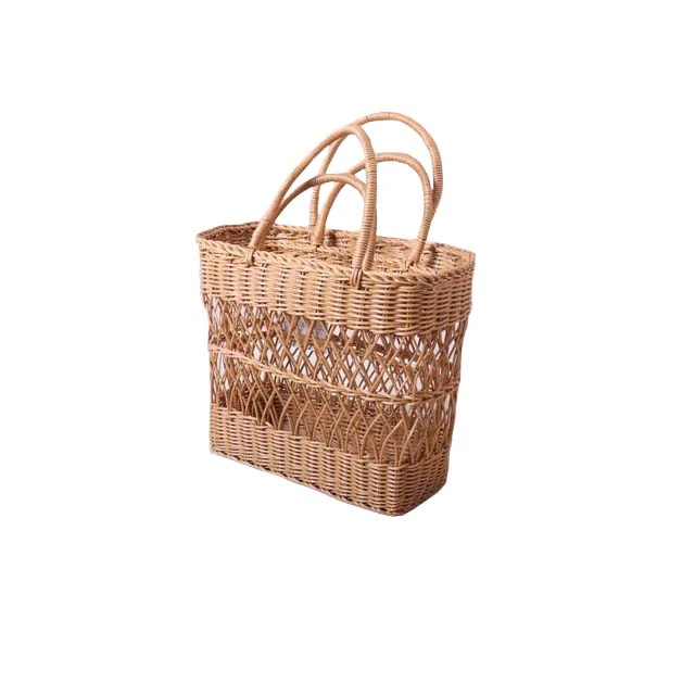 Eco-friendly popular shopping plastic rattan plants basket handmade woven rattan storage basket
